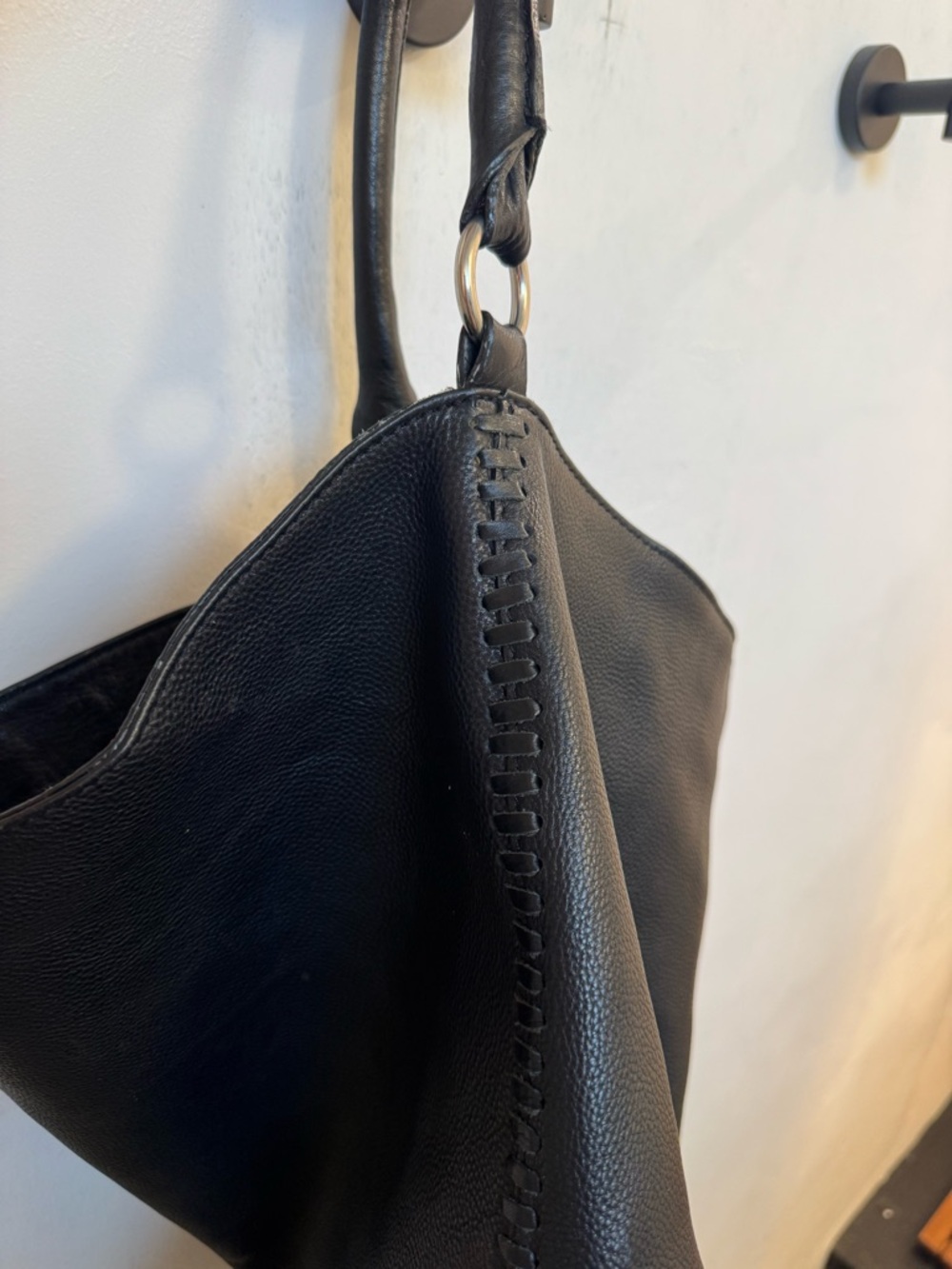 Vintage Nine West Black Leather Fringe Hobo - Picture 4 of 4
